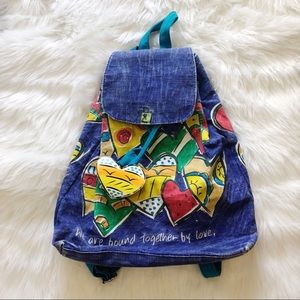 Sally Huss Colorful Hearts Painted Cotton Backpack